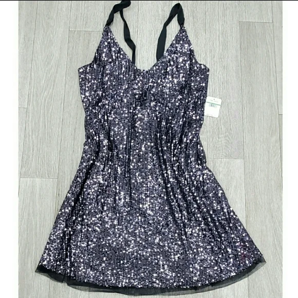 Free People Gold Rush Night Combo Sequin Mini Dress Party Cocktail Evening NYE - Picture 4 of 6